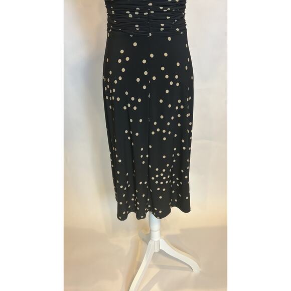 Evan Picone | Vintage Black Polka Dot Jersey Fit and Flare Midi Dress | 8 - Picture 15 of 17